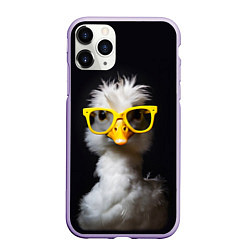 Чехол iPhone 11 Pro матовый Белый гусь в желтых очках на черном фоне