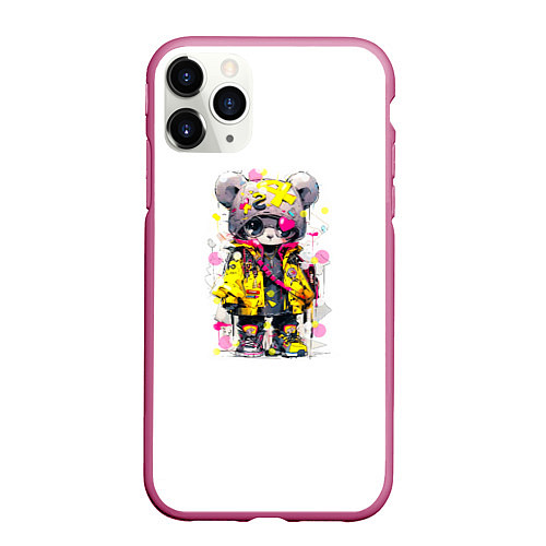 Чехол iPhone 11 Pro матовый Медвежонок аниме в стиле pop art / 3D-Малиновый – фото 1