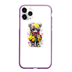 Чехол iPhone 11 Pro матовый Медвежонок аниме в стиле pop art, цвет: 3D-фиолетовый