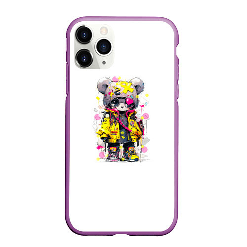 Чехол iPhone 11 Pro матовый Медвежонок аниме в стиле pop art / 3D-Фиолетовый – фото 1