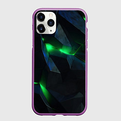 Чехол iPhone 11 Pro матовый Объемная геометрическая зеленая неоновая абстракци, цвет: 3D-фиолетовый