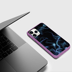 Чехол iPhone 11 Pro матовый Синие неоновые молнии, цвет: 3D-фиолетовый — фото 2