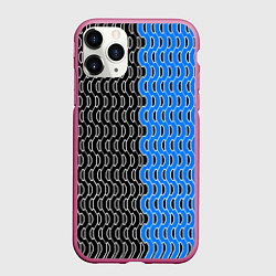 Чехол iPhone 11 Pro матовый Чёрно-синий паттерн с белой обводкой, цвет: 3D-малиновый