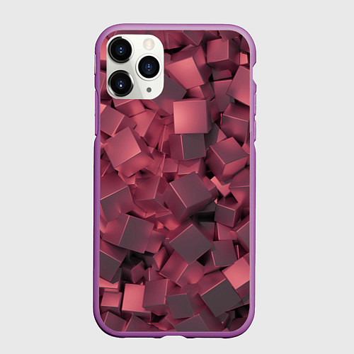 Чехол iPhone 11 Pro матовый Кубики металлические красные / 3D-Фиолетовый – фото 1