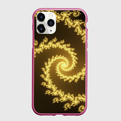 Чехол iPhone 11 Pro матовый Желтая спираль фракталов, цвет: 3D-малиновый