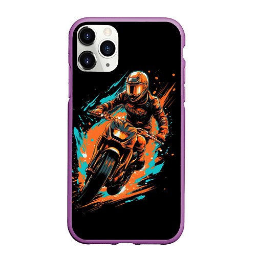 Чехол iPhone 11 Pro матовый Мотокросс спорт / 3D-Фиолетовый – фото 1