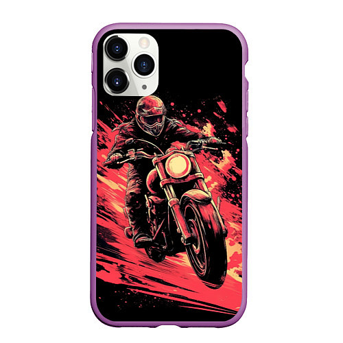Чехол iPhone 11 Pro матовый Мотокросс красные брызги / 3D-Фиолетовый – фото 1