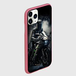 Чехол iPhone 11 Pro матовый Мотоцикл в дыму, цвет: 3D-малиновый — фото 2