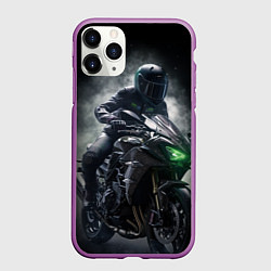 Чехол iPhone 11 Pro матовый Мотоциклист в тумане, цвет: 3D-фиолетовый