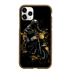 Чехол iPhone 11 Pro матовый Мотоциклист и желтые кляксы
