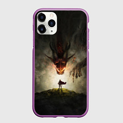 Чехол iPhone 11 Pro матовый Дракон и главный герой dragons dogma, цвет: 3D-фиолетовый