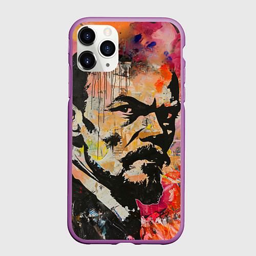 Чехол iPhone 11 Pro матовый Граффити портрет Владимира Ленина / 3D-Фиолетовый – фото 1