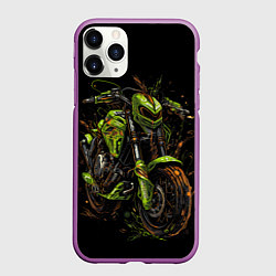 Чехол iPhone 11 Pro матовый Зеленый ретро-мотоцикл, цвет: 3D-фиолетовый