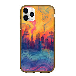 Чехол iPhone 11 Pro матовый Абстрактный город в волнах красок