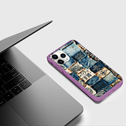 Чехол iPhone 11 Pro матовый Татуировки на дениме, цвет: 3D-фиолетовый — фото 2