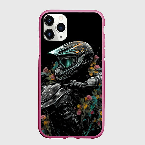 Чехол iPhone 11 Pro матовый Абстрактный байкер / 3D-Малиновый – фото 1