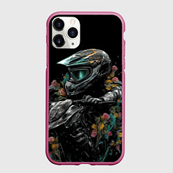 Чехол iPhone 11 Pro матовый Абстрактный байкер, цвет: 3D-малиновый