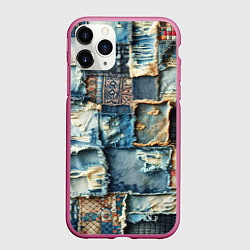 Чехол iPhone 11 Pro матовый Деним пэчворк-ржавчина, цвет: 3D-малиновый