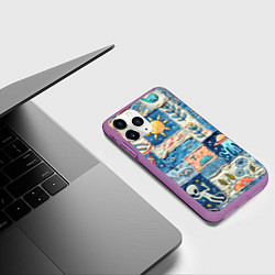 Чехол iPhone 11 Pro матовый Инопланетные обитатели на пэчворке, цвет: 3D-фиолетовый — фото 2