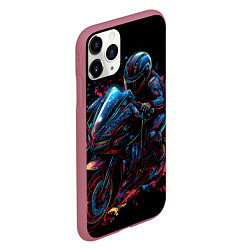 Чехол iPhone 11 Pro матовый Мотоцикл будущего в стиле киберпанк, цвет: 3D-малиновый — фото 2