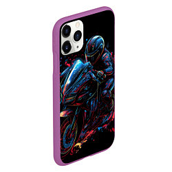 Чехол iPhone 11 Pro матовый Мотоцикл будущего в стиле киберпанк, цвет: 3D-фиолетовый — фото 2