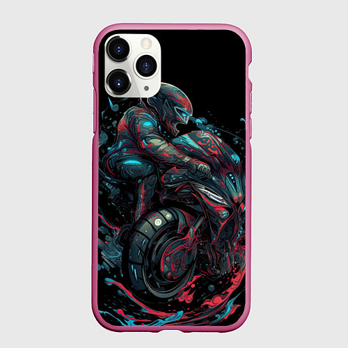 Чехол iPhone 11 Pro матовый Мотоцикл будущего в стиле киберпанк / 3D-Малиновый – фото 1
