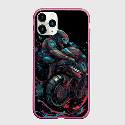 Чехол iPhone 11 Pro матовый Мотоцикл будущего в стиле киберпанк, цвет: 3D-малиновый