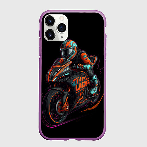 Чехол iPhone 11 Pro матовый Мотоцикл будущего в стиле киберпанк / 3D-Фиолетовый – фото 1