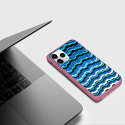 Чехол iPhone 11 Pro матовый Синие техно волны, цвет: 3D-малиновый — фото 2