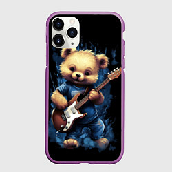 Чехол iPhone 11 Pro матовый Плюшевый медведь музыкант с гитарой, цвет: 3D-фиолетовый