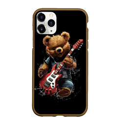 Чехол iPhone 11 Pro матовый Большой плюшевый медведь играет на гитаре, цвет: 3D-коричневый