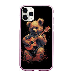 Чехол iPhone 11 Pro матовый Большой плюшевый медведь играет на гитаре, цвет: 3D-розовый