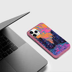 Чехол iPhone 11 Pro матовый Киберпанк город в стиле комиксов, цвет: 3D-малиновый — фото 2