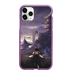 Чехол iPhone 11 Pro матовый Touhou Project Aya Шамеймару город на фоне, цвет: 3D-фиолетовый