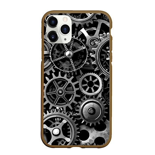 Чехол iPhone 11 Pro матовый Стимпанк стальные механизмы паттерн / 3D-Коричневый – фото 1