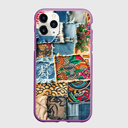 Чехол iPhone 11 Pro матовый Японские мотивы на дениме, цвет: 3D-фиолетовый