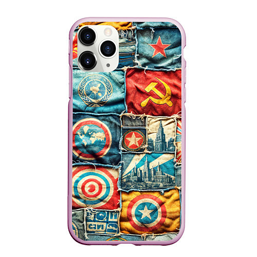 Чехол iPhone 11 Pro матовый Пэчворк джинсы в СССР / 3D-Розовый – фото 1