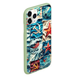 Чехол iPhone 11 Pro матовый Пэчворк джинсы из СССР, цвет: 3D-салатовый — фото 2