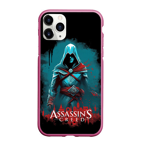 Чехол iPhone 11 Pro матовый Assassins creed синий дым / 3D-Малиновый – фото 1