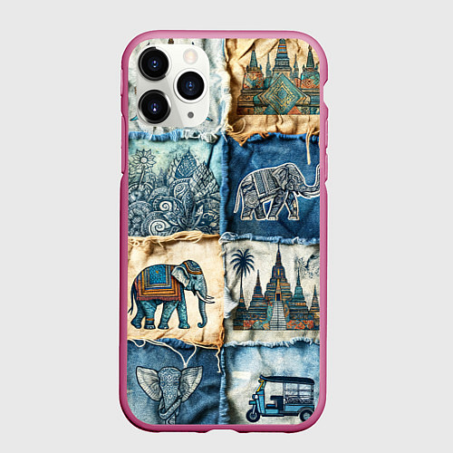 Чехол iPhone 11 Pro матовый Пэчворк из Тайланда / 3D-Малиновый – фото 1