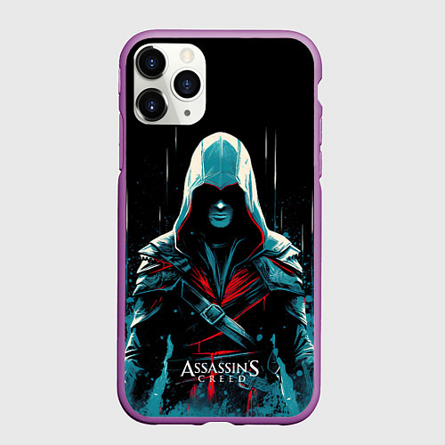 Чехол iPhone 11 Pro матовый Assassins creed ночной образ / 3D-Фиолетовый – фото 1