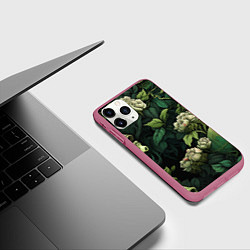 Чехол iPhone 11 Pro матовый Черепа в поле цветов, цвет: 3D-малиновый — фото 2