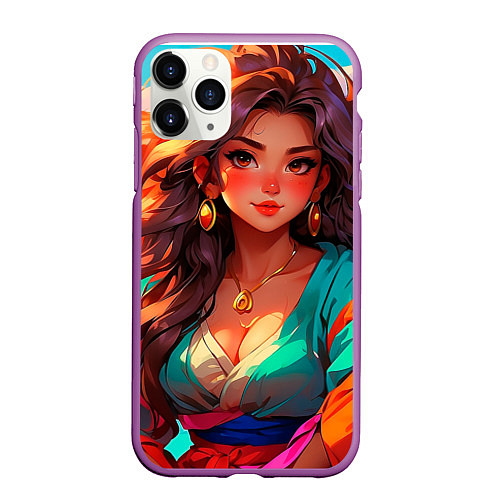 Чехол iPhone 11 Pro матовый Girl в кимоно / 3D-Фиолетовый – фото 1