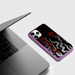 Чехол iPhone 11 Pro матовый Ведьмак- языки пламени, цвет: 3D-фиолетовый — фото 2