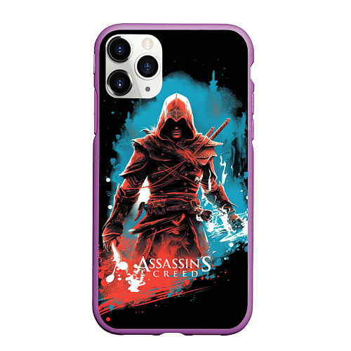 Чехол iPhone 11 Pro матовый Assassins creed фон абстрактный / 3D-Фиолетовый – фото 1