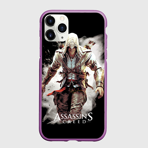 Чехол iPhone 11 Pro матовый Assassins creed белая пыль / 3D-Фиолетовый – фото 1