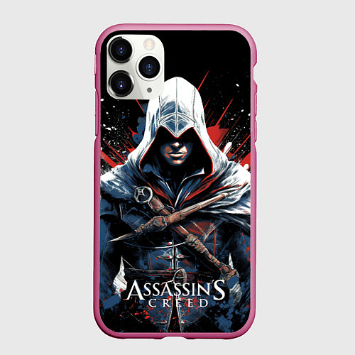 Чехол iPhone 11 Pro матовый Assassins creed мазки красок / 3D-Малиновый – фото 1