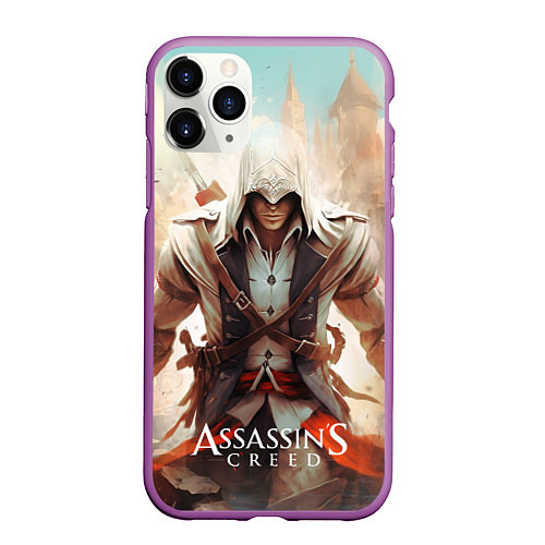 Чехол iPhone 11 Pro матовый Assassins creed большой город / 3D-Фиолетовый – фото 1