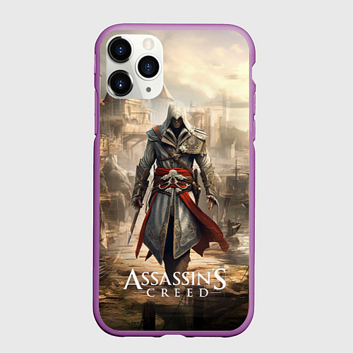 Чехол iPhone 11 Pro матовый Assassins creed старый город / 3D-Фиолетовый – фото 1