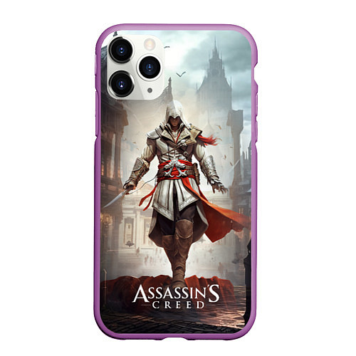 Чехол iPhone 11 Pro матовый Assassins creed старый город / 3D-Фиолетовый – фото 1